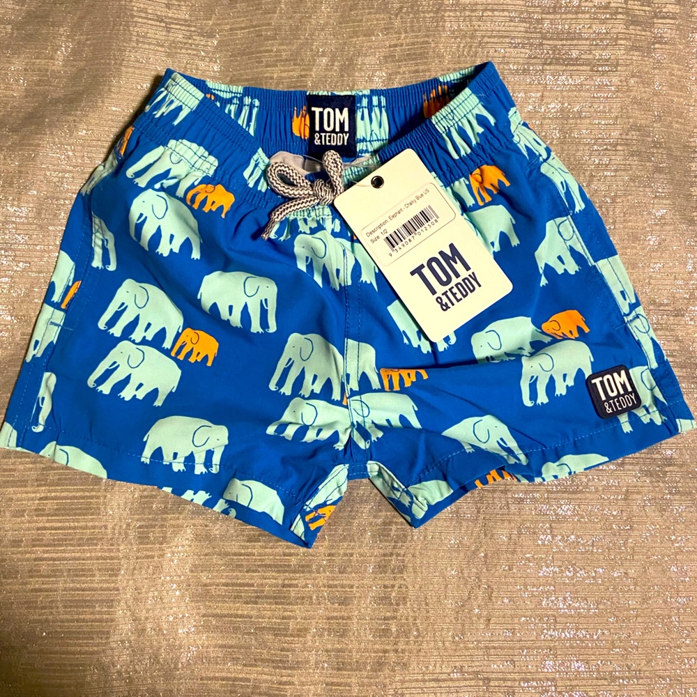 Tom & Teddy Boys Bathing Suit back pocket NWT free hat!